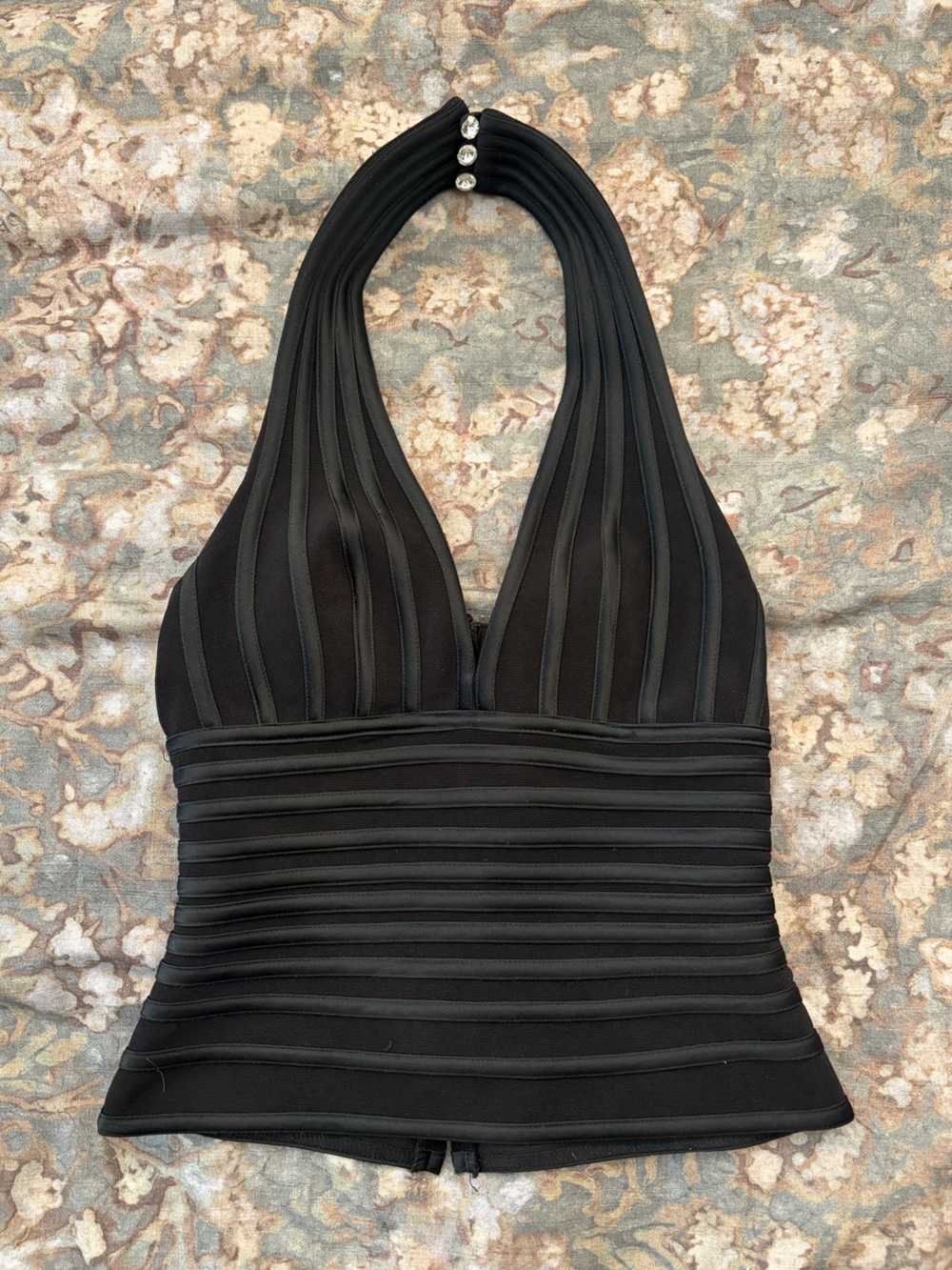 Luxury Cache Black Halter Tankini Top with Rhinestone Detail